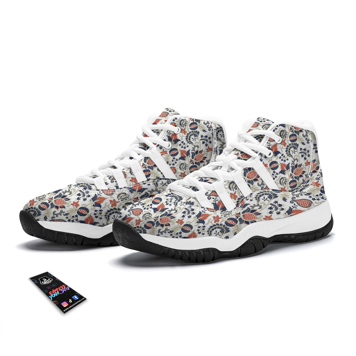 Flower Boho Paisley Print Pattern White Bball Shoes-grizzshop
