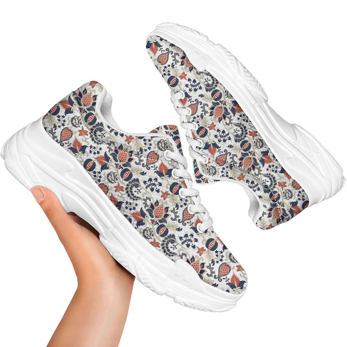 Flower Boho Paisley Print Pattern White Chunky Shoes-grizzshop