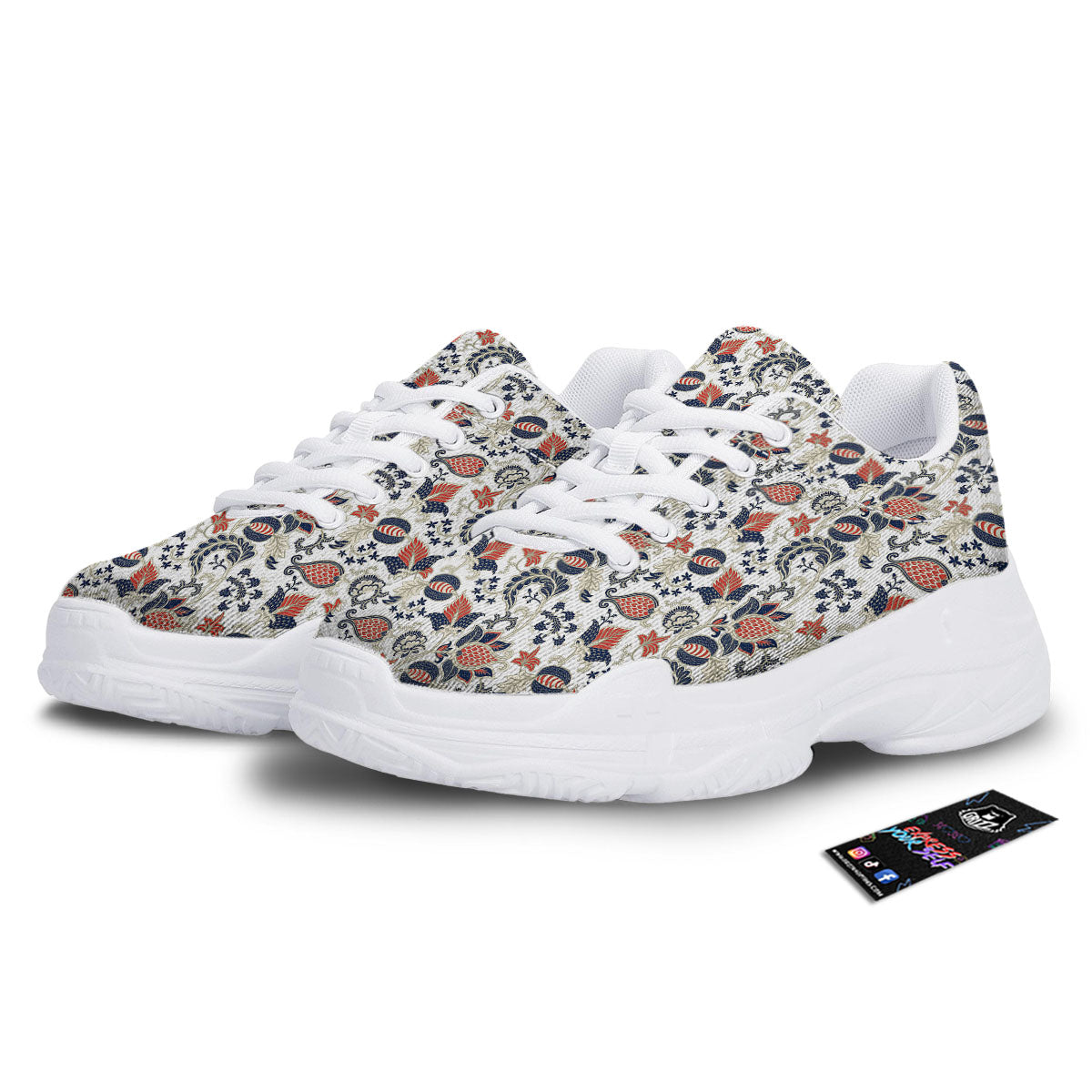 Flower Boho Paisley Print Pattern White Chunky Shoes-grizzshop