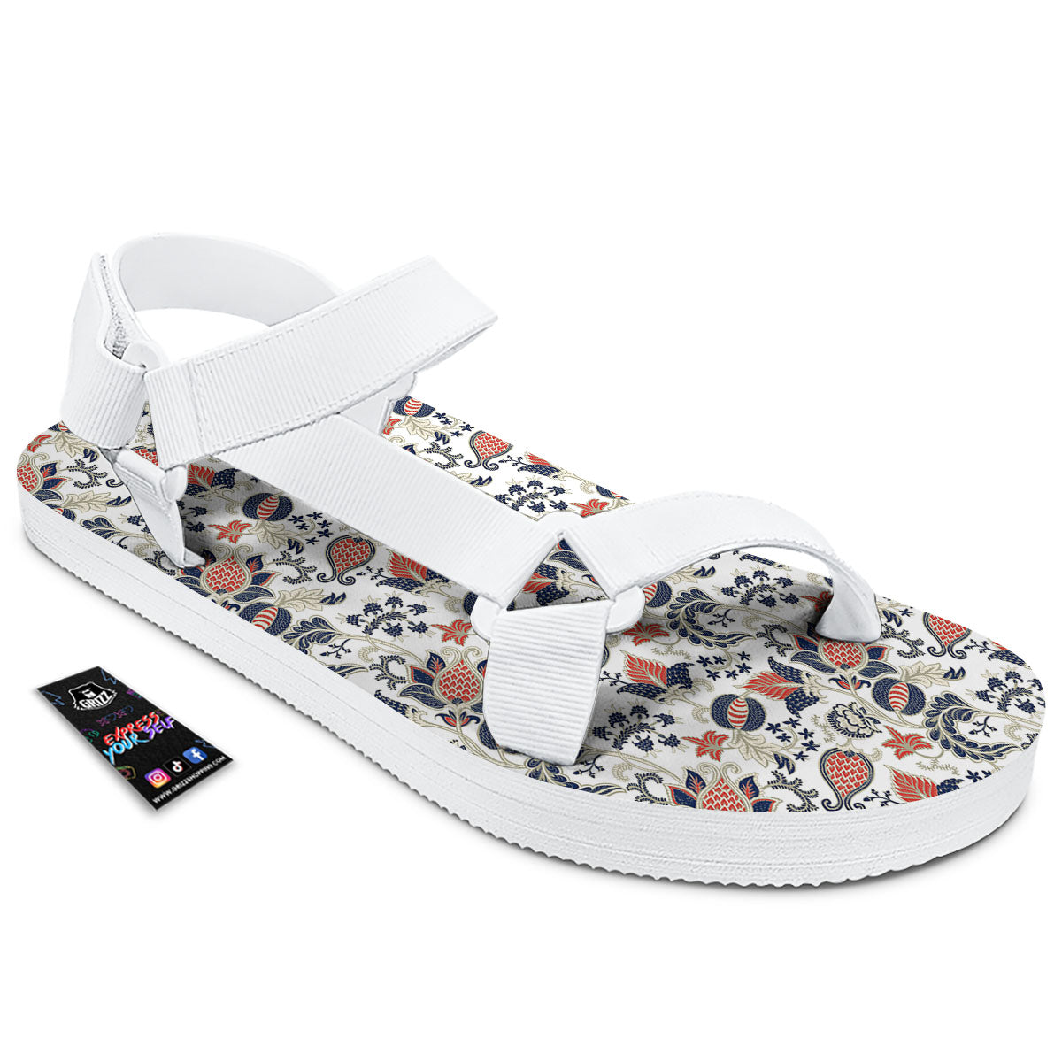 Flower Boho Paisley Print Pattern White Open Toe Sandals-grizzshop