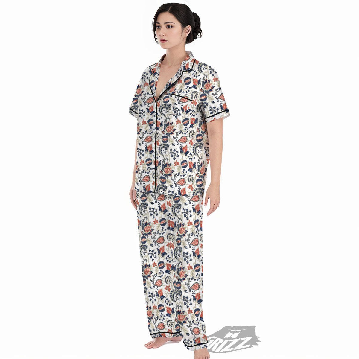 Flower Boho Paisley Print Pattern Women's Pajamas Set-grizzshop