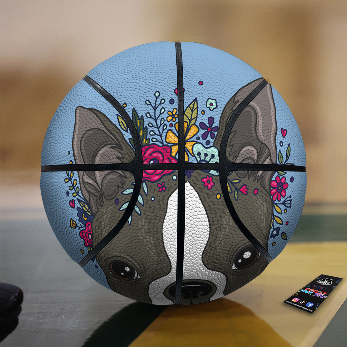 Flower Boston Terrier Cartoon Print Basketball-grizzshop