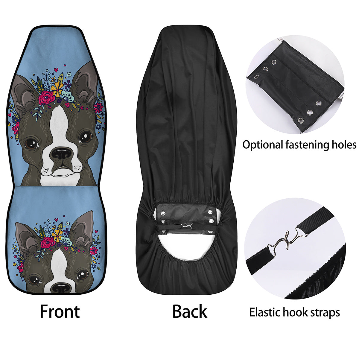 Flower Boston Terrier Cartoon Print Car Seat Covers-grizzshop