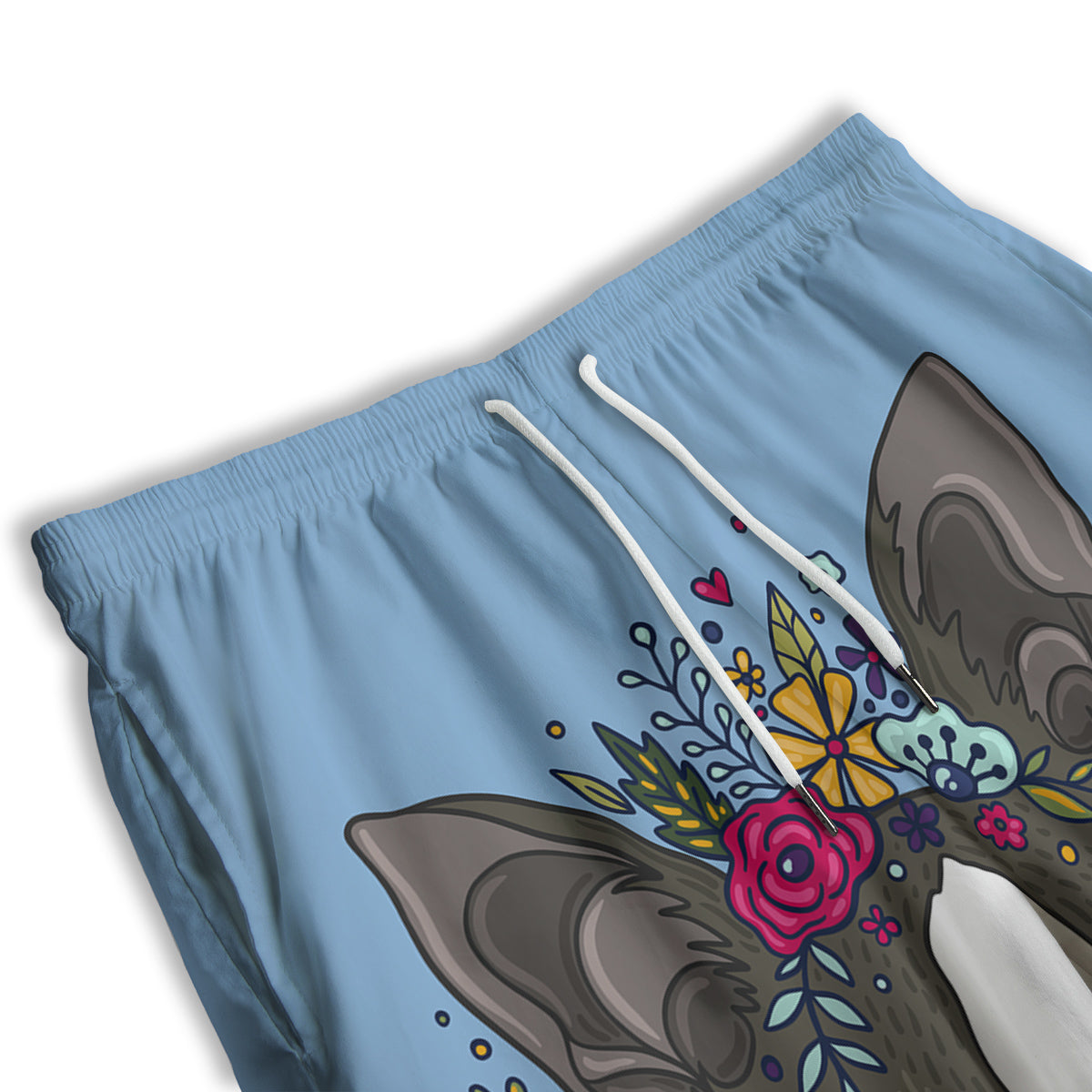 Flower Boston Terrier Cartoon Print Men's Athletic Shorts