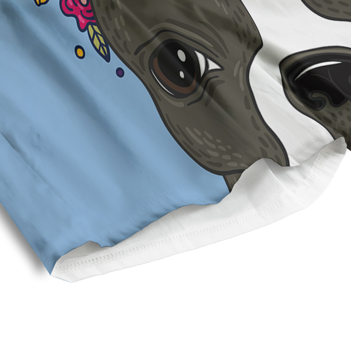 Flower Boston Terrier Cartoon Print Men's Athletic Shorts
