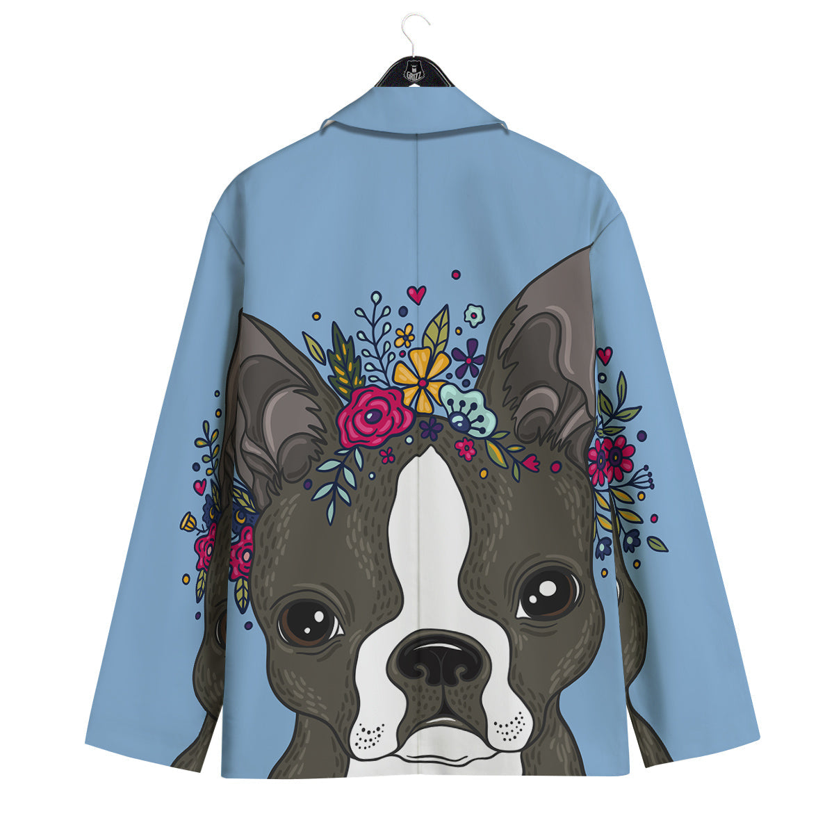 Flower Boston Terrier Cartoon Print Men's Sport Coat-grizzshop