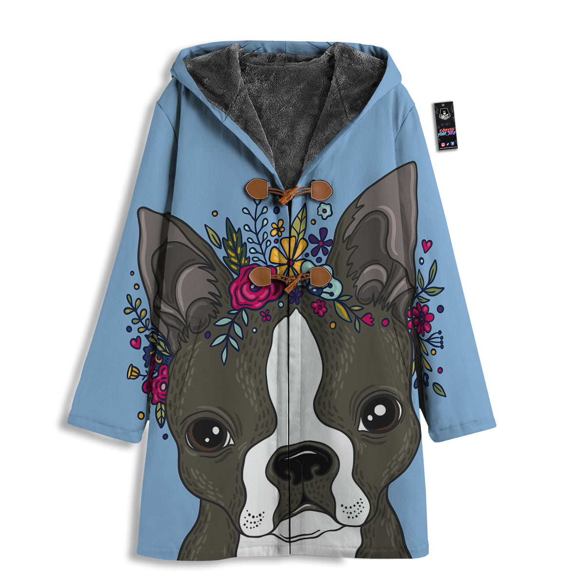 Flower Boston Terrier Cartoon Print Men's Windbreaker Jacket-grizzshop