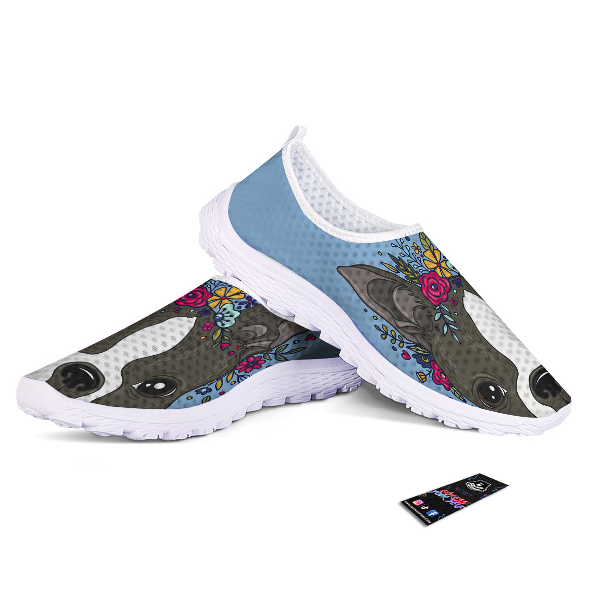 Flower Boston Terrier Cartoon Print Nurse Shoes-grizzshop