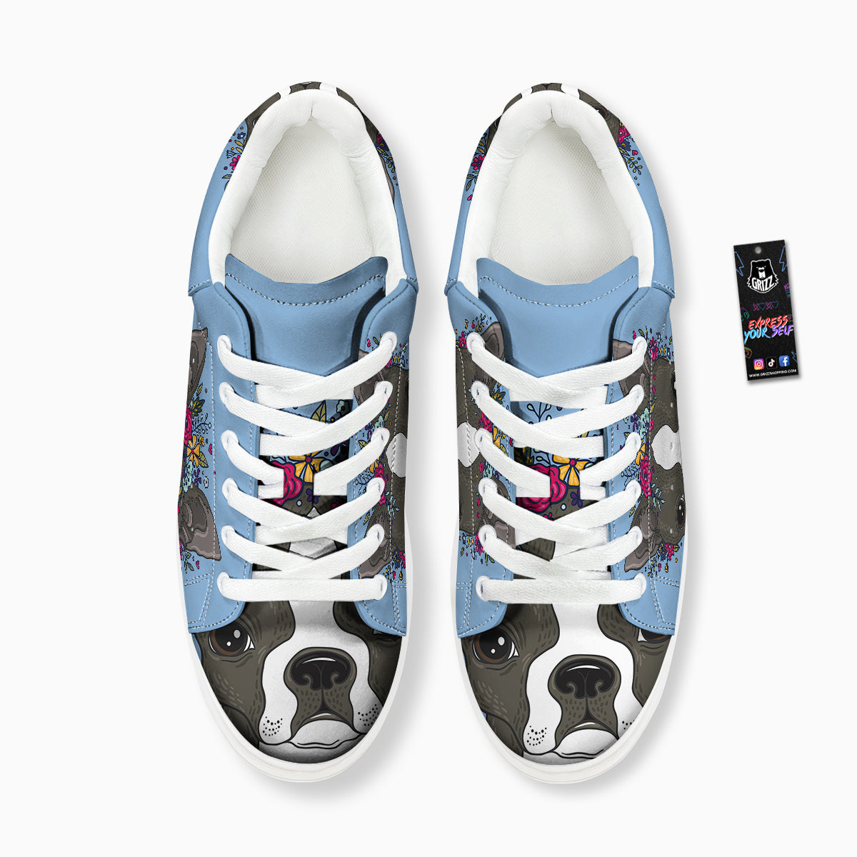 Flower Boston Terrier Cartoon Print Platform Shoes-grizzshop