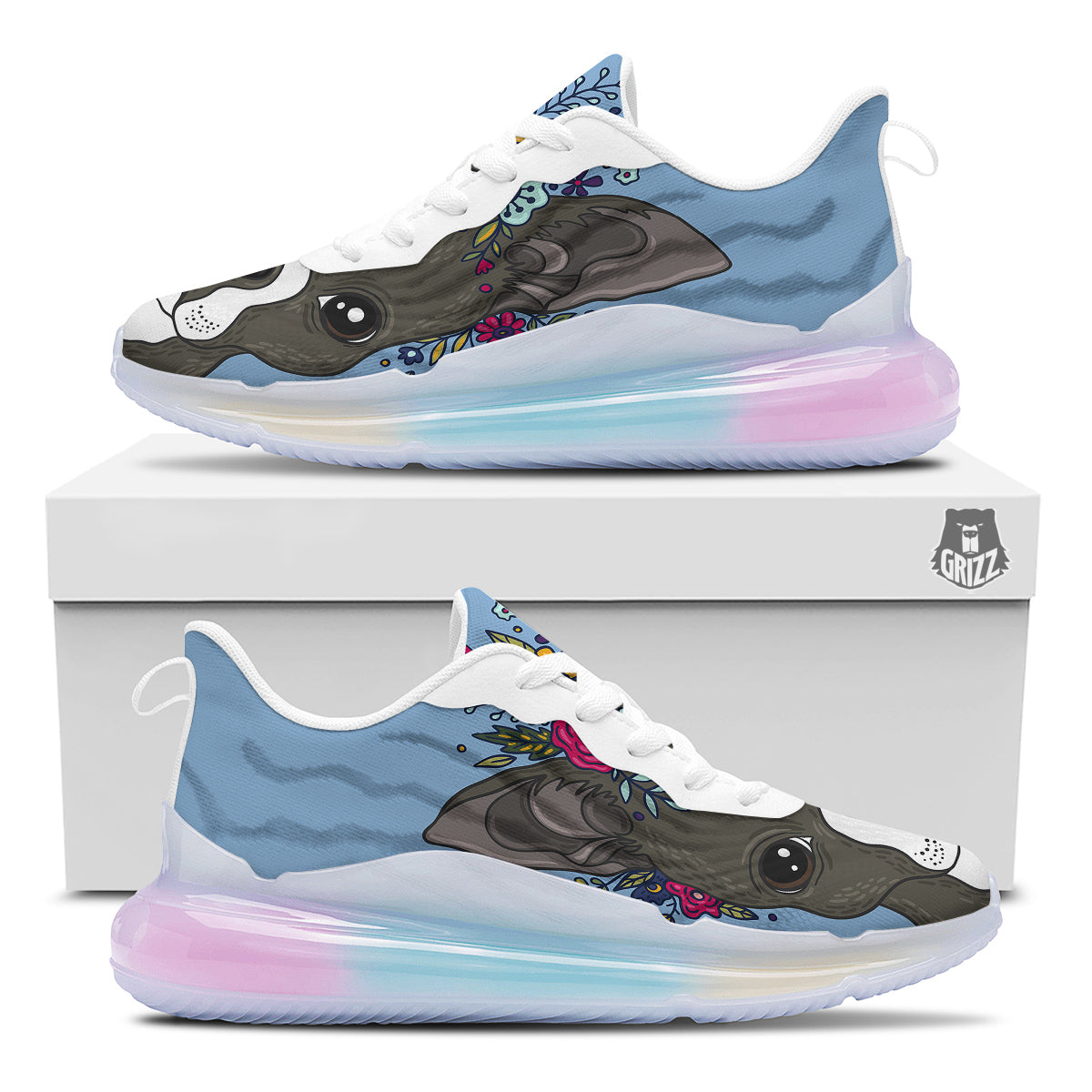 Flower Boston Terrier Cartoon Print Running Sneakers-grizzshop