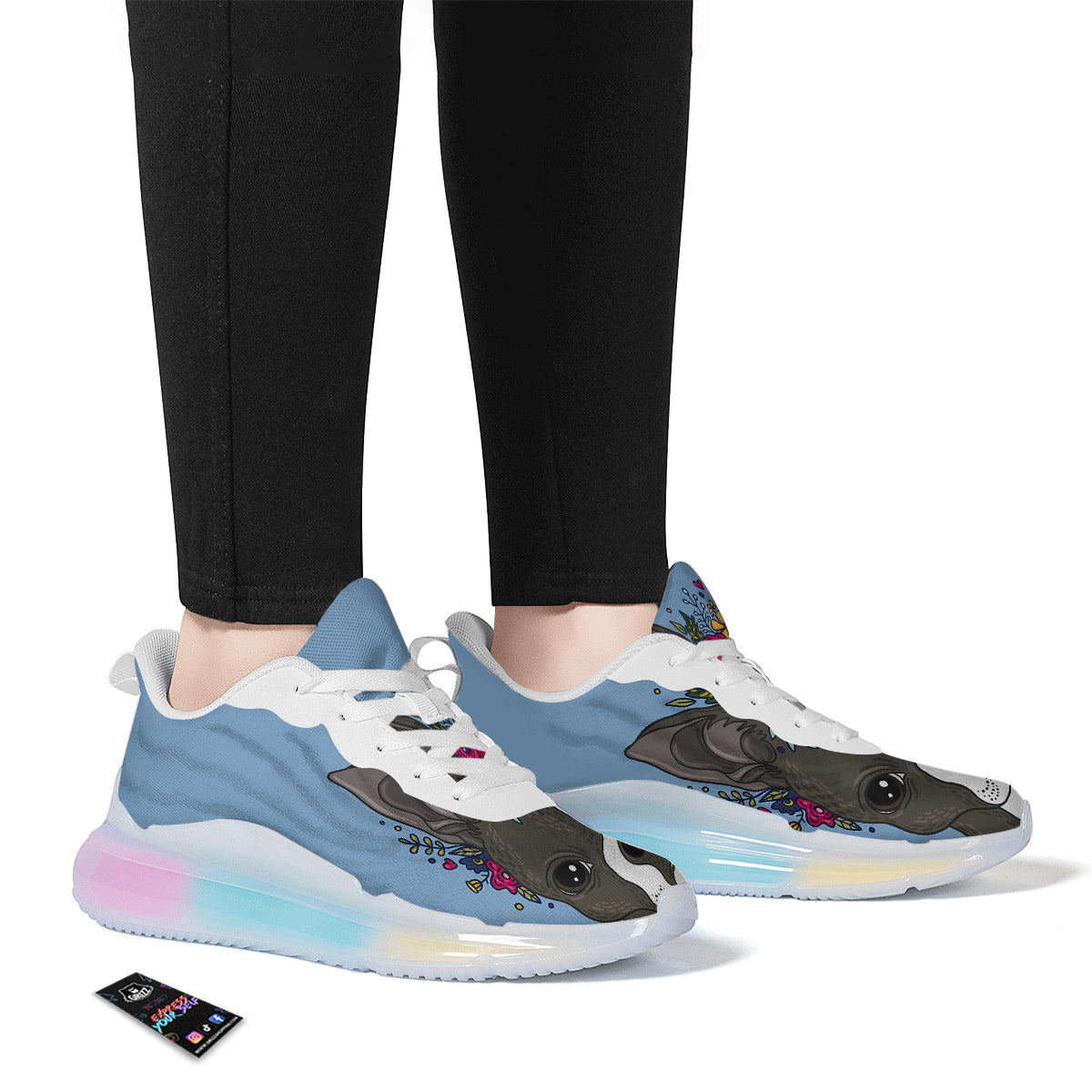 Flower Boston Terrier Cartoon Print Running Sneakers-grizzshop
