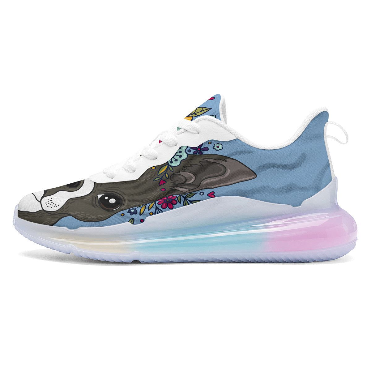 Flower Boston Terrier Cartoon Print Running Sneakers-grizzshop