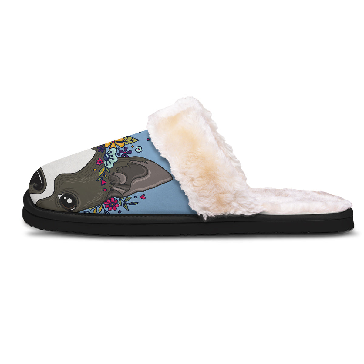 Flower Boston Terrier Cartoon Print Slippers-grizzshop