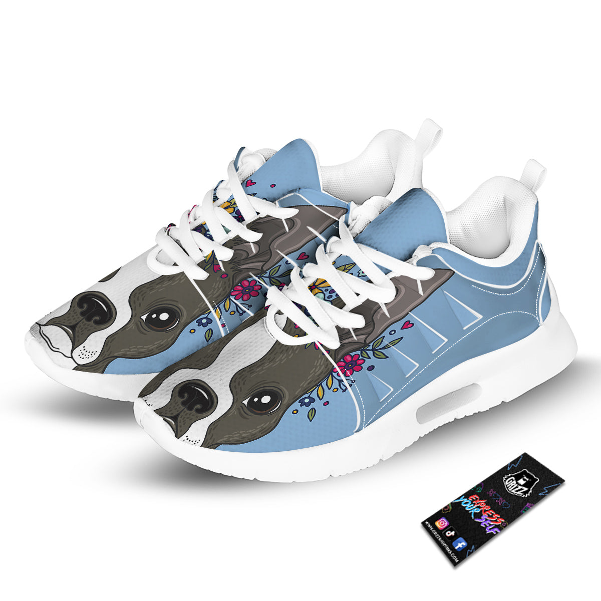 Flower Boston Terrier Cartoon Print Tennis Shoes-grizzshop