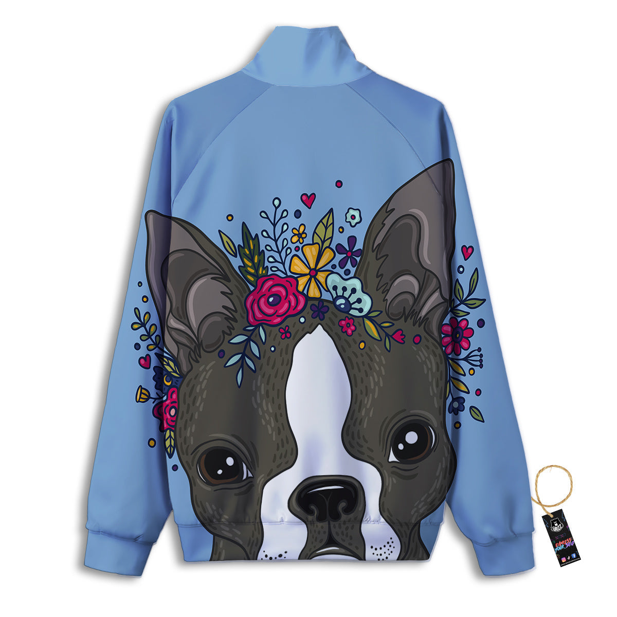 Flower Boston Terrier Cartoon Print Track Jacket-grizzshop