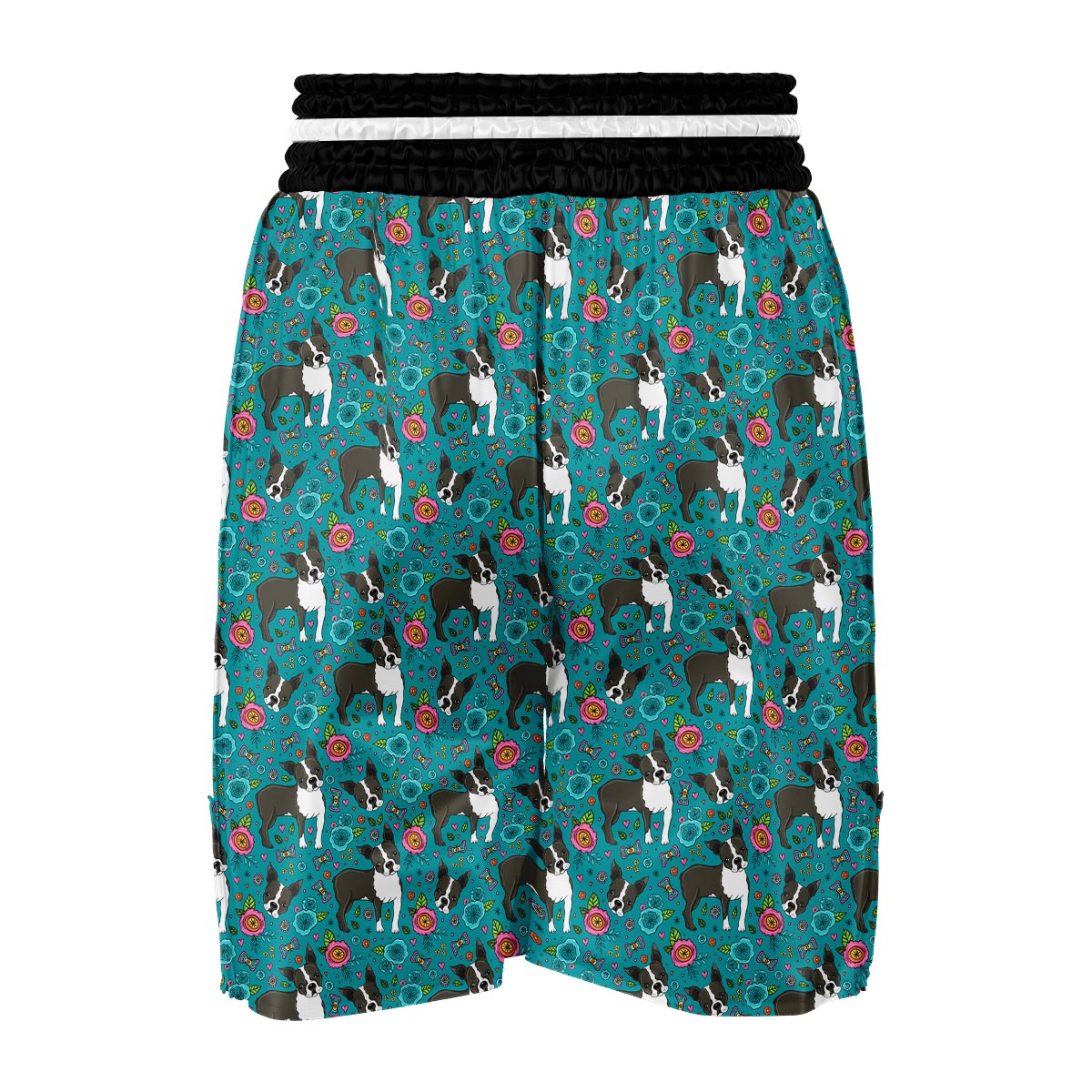 Flower Boston Terrier Pattern Print Boxing Shorts-grizzshop