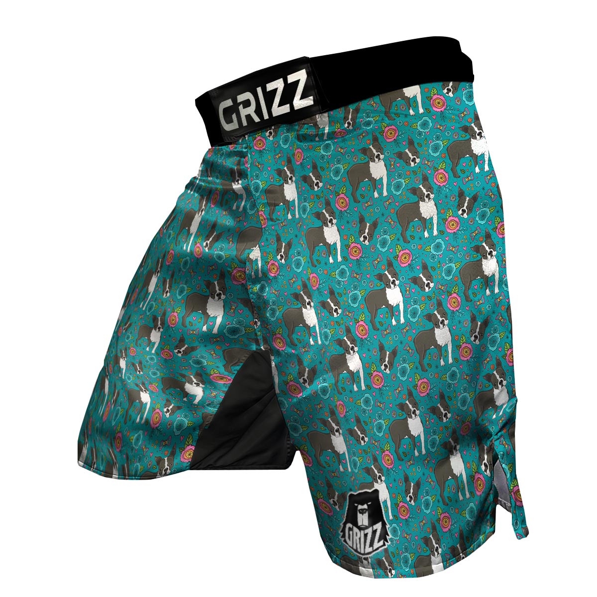 Flower Boston Terrier Pattern Print MMA Shorts-grizzshop