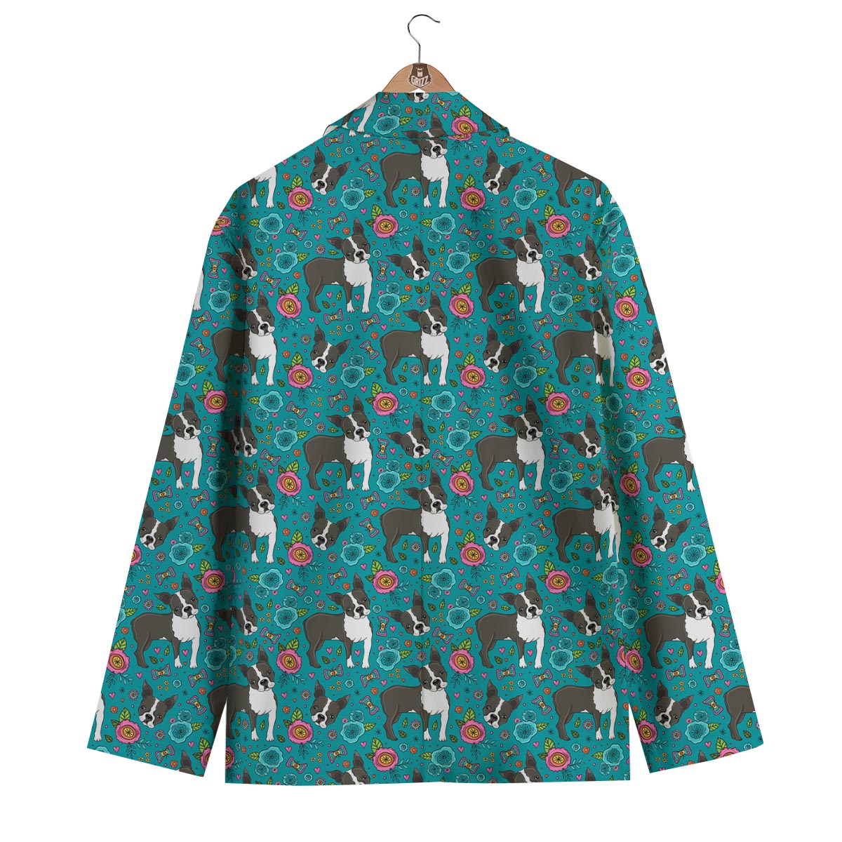 Flower Boston Terrier Pattern Print Men's Blazer-grizzshop