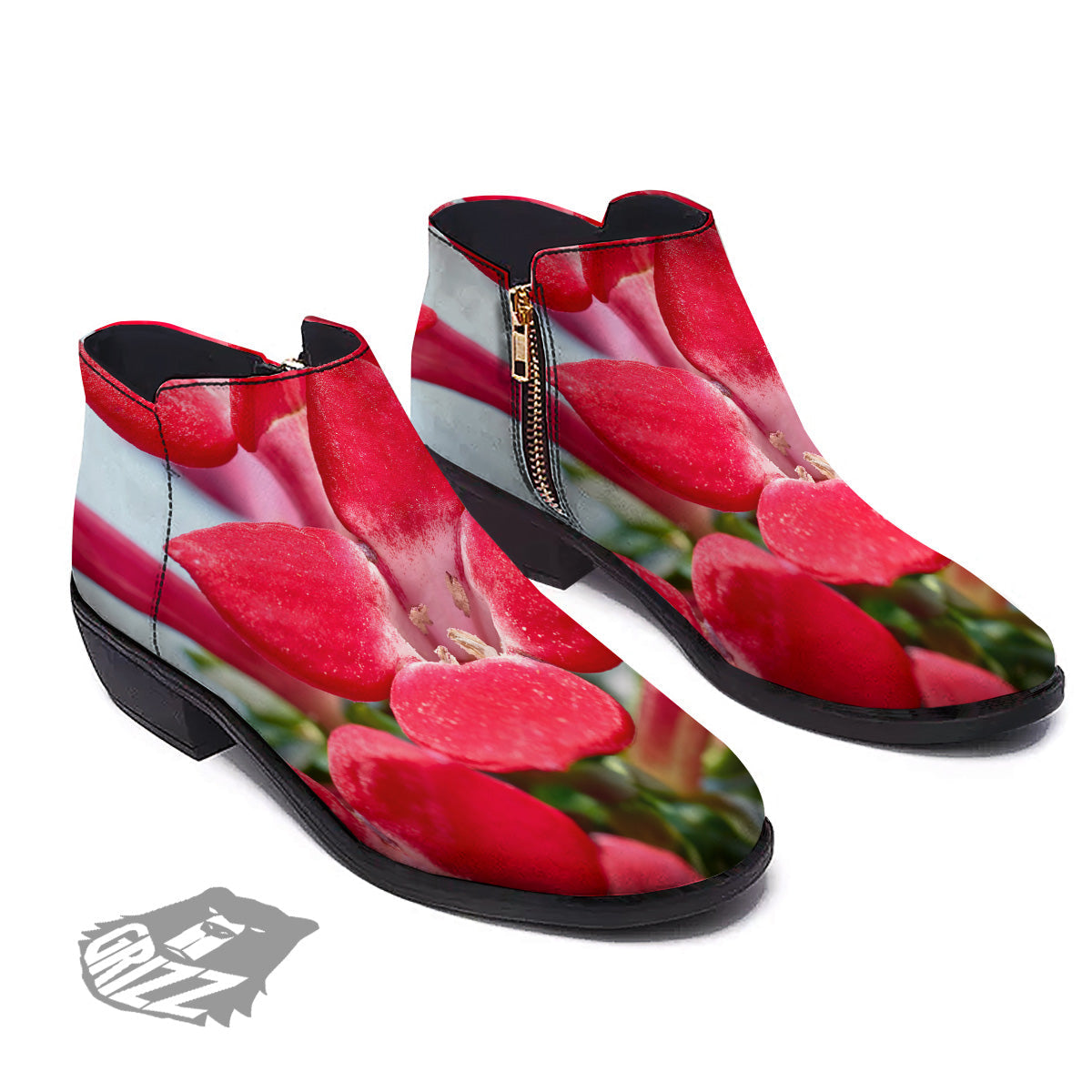 Flower Bouvardia Print Ankle Boots-grizzshop