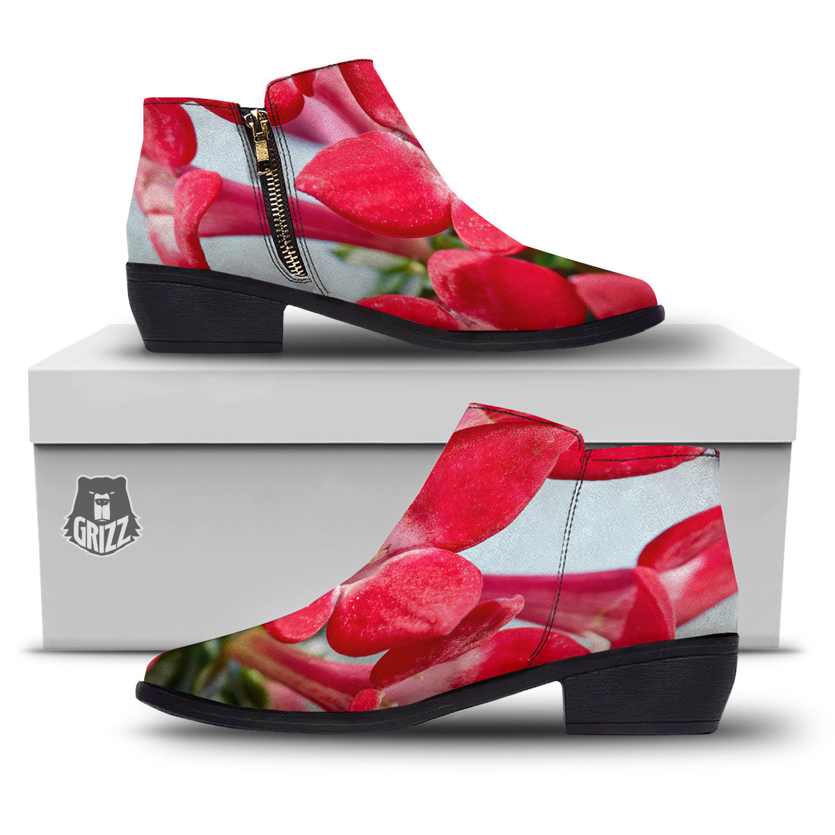 Flower Bouvardia Print Ankle Boots-grizzshop