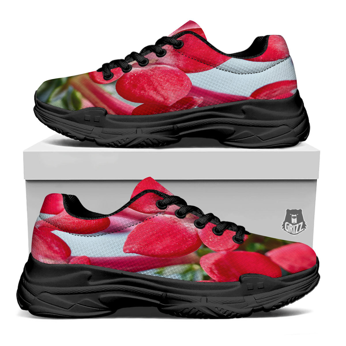Flower Bouvardia Print Black Chunky Shoes-grizzshop