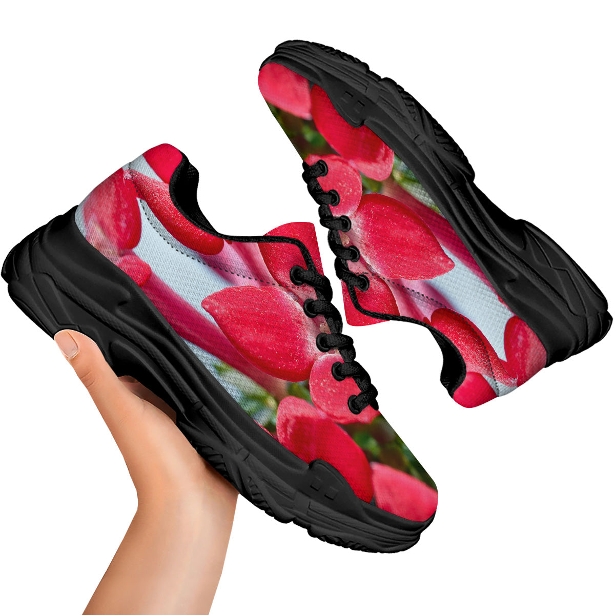 Flower Bouvardia Print Black Chunky Shoes-grizzshop