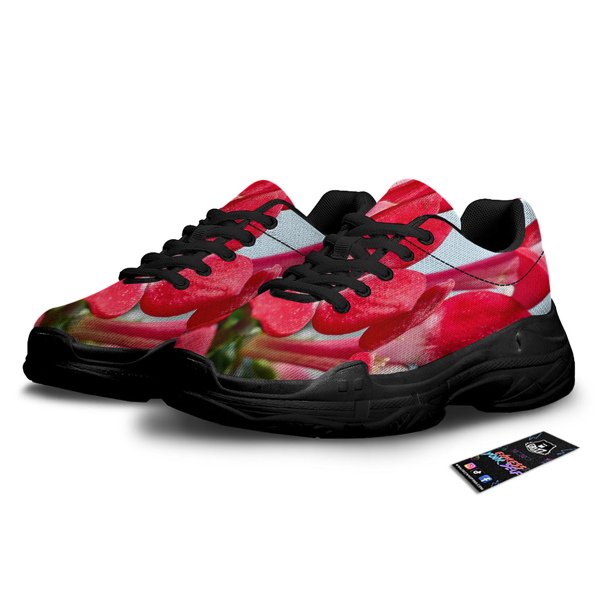 Flower Bouvardia Print Black Chunky Shoes-grizzshop