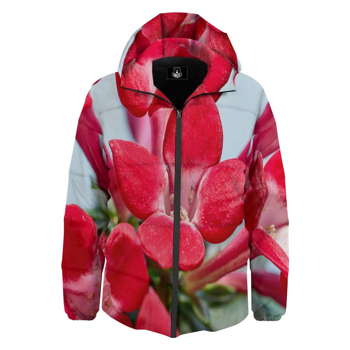 Flower Bouvardia Print Down Jacket-grizzshop