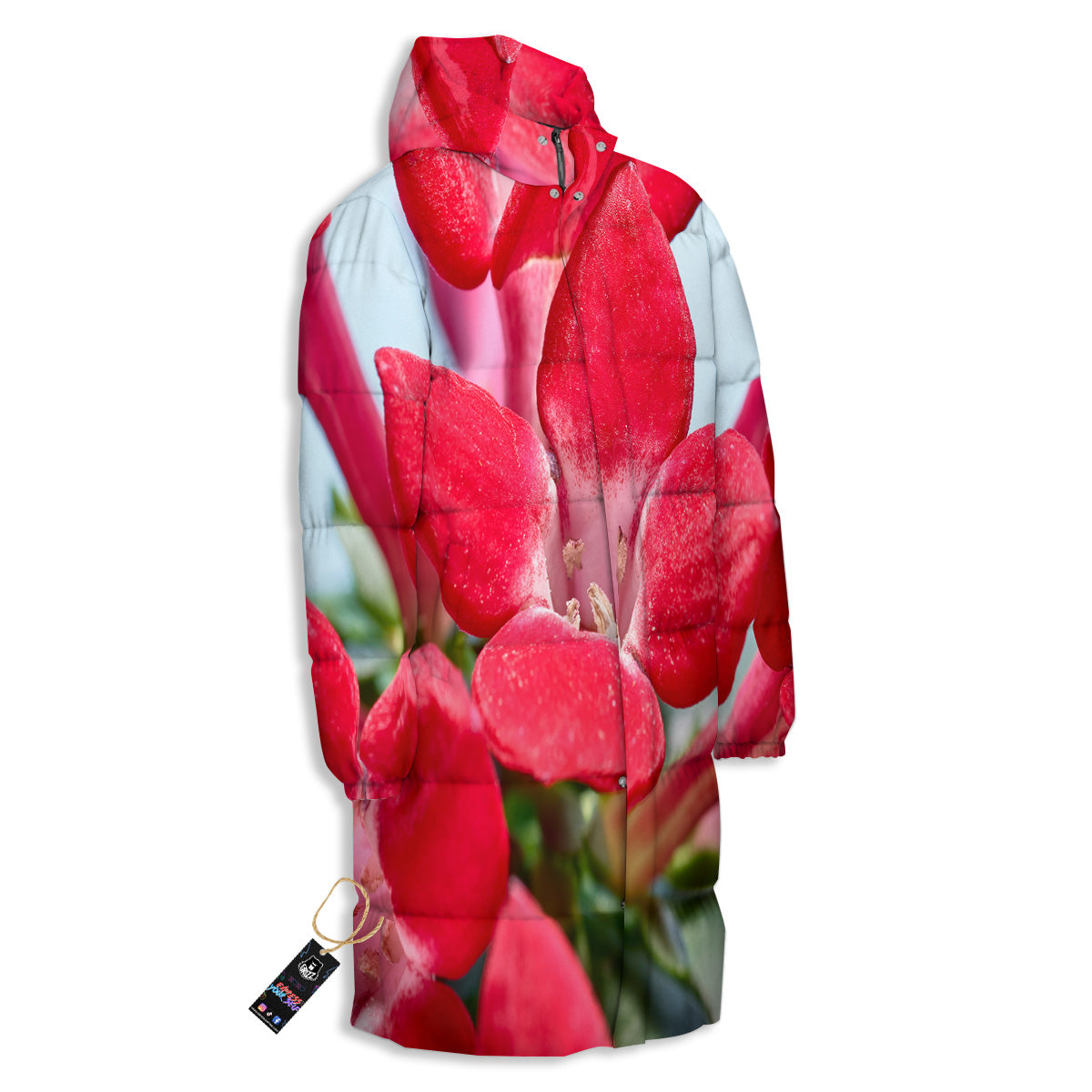 Flower Bouvardia Print Long Down Jacket-grizzshop