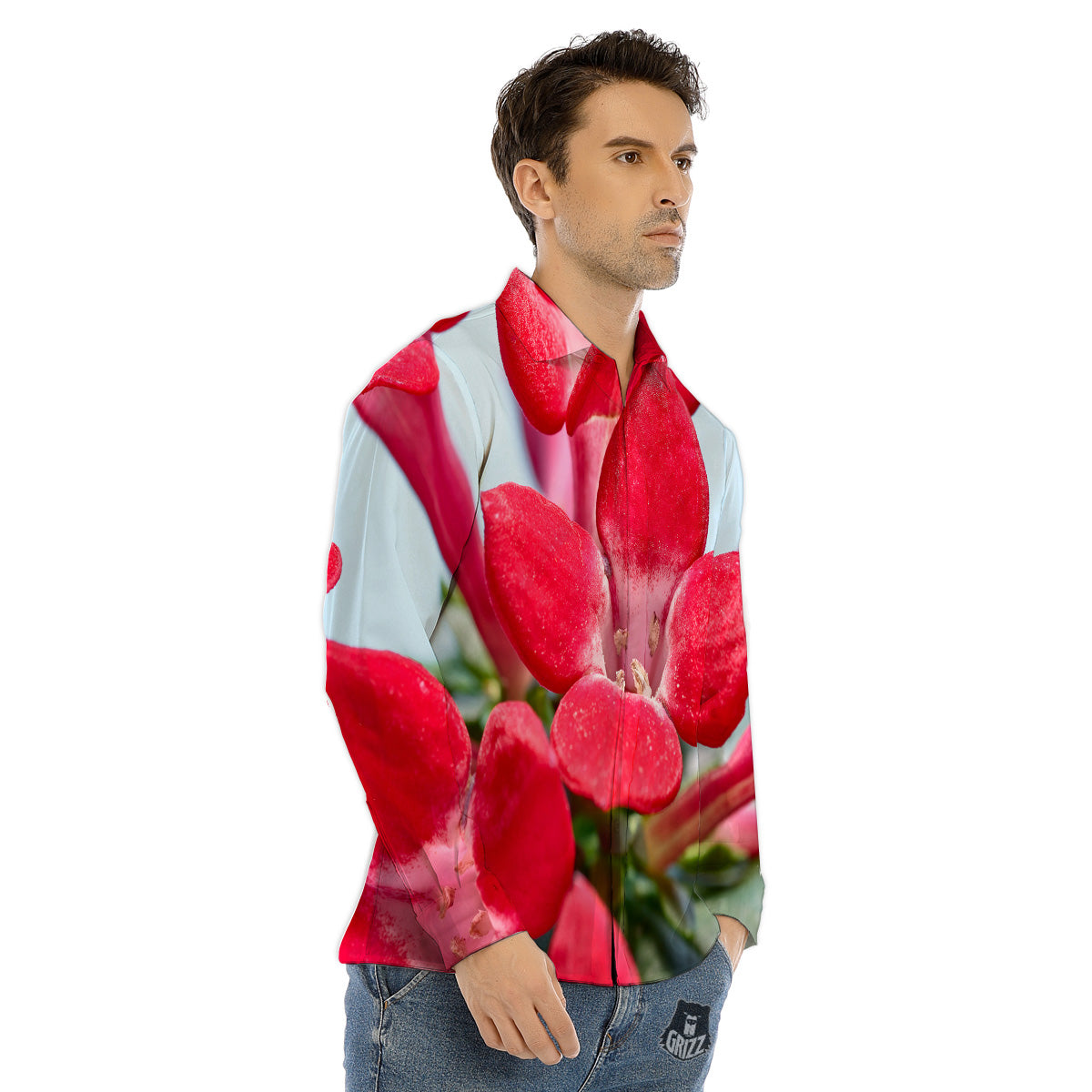 Flower Bouvardia Print Men's Dress Shirts-grizzshop