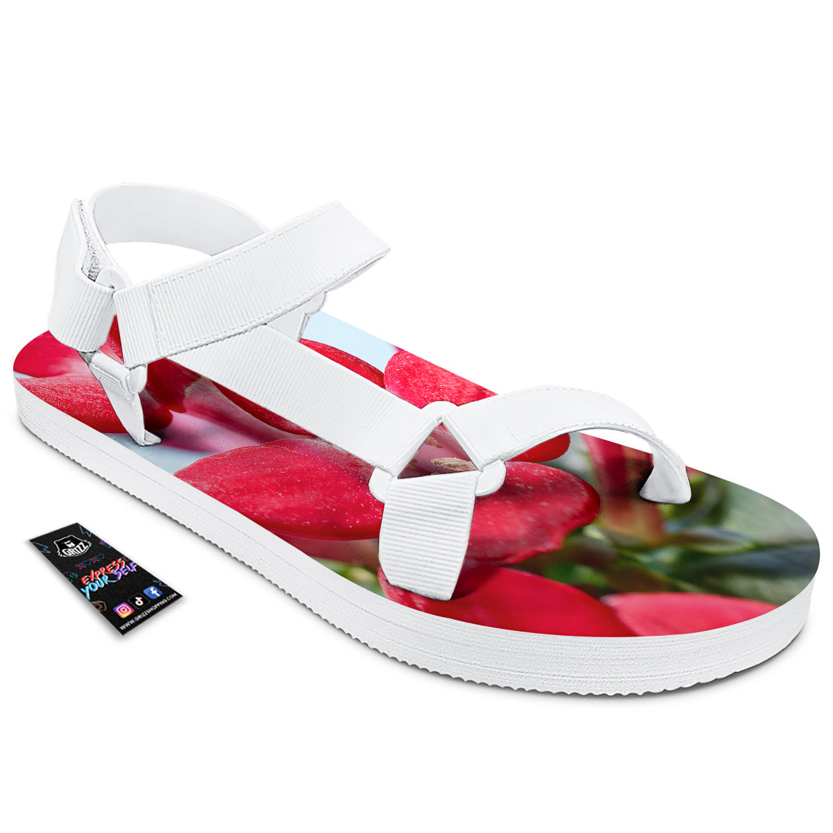 Flower Bouvardia Print White Open Toe Sandals-grizzshop