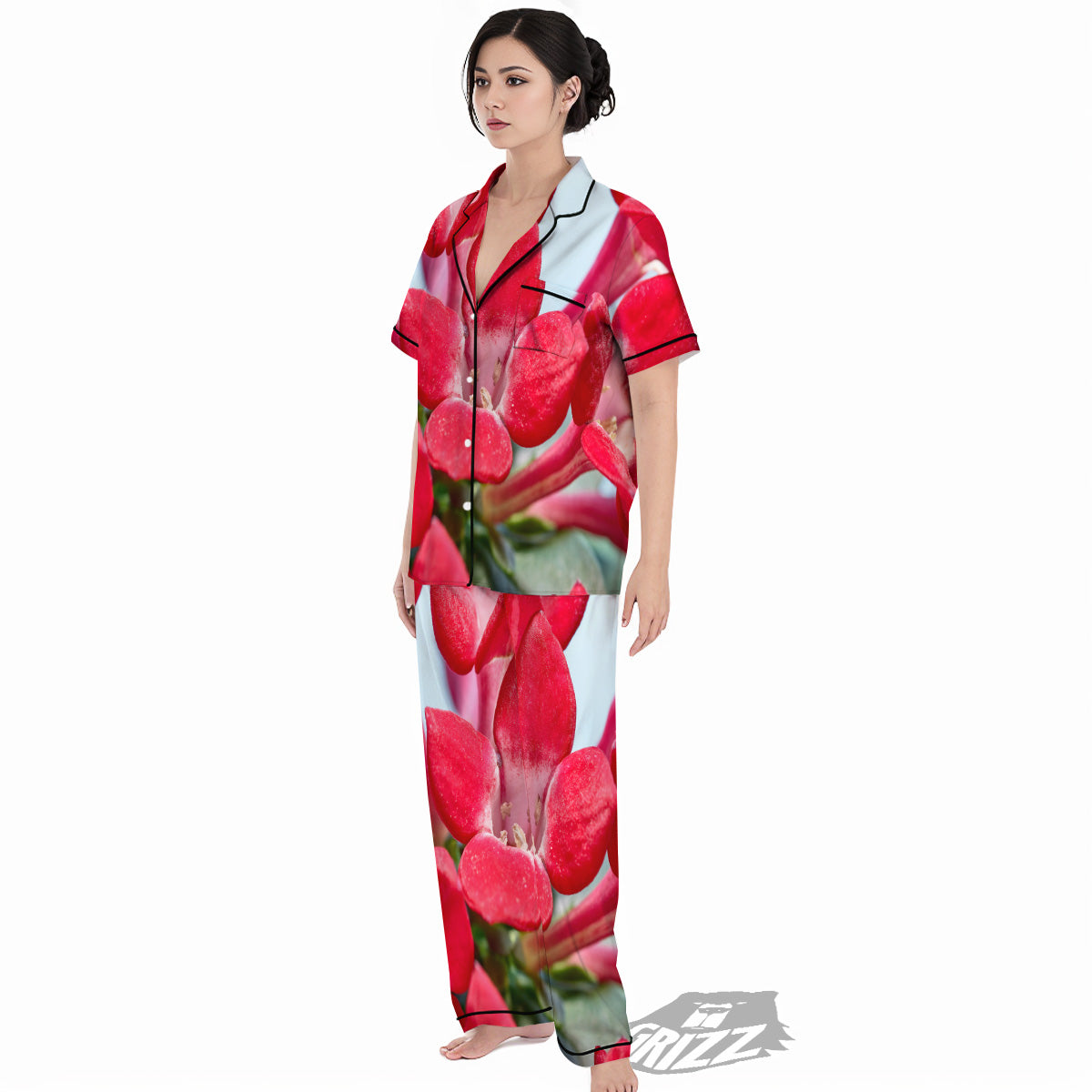 Flower Bouvardia Print Women's Pajamas Set-grizzshop
