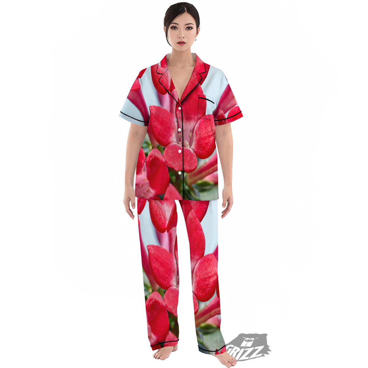 Flower Bouvardia Print Women's Pajamas Set-grizzshop