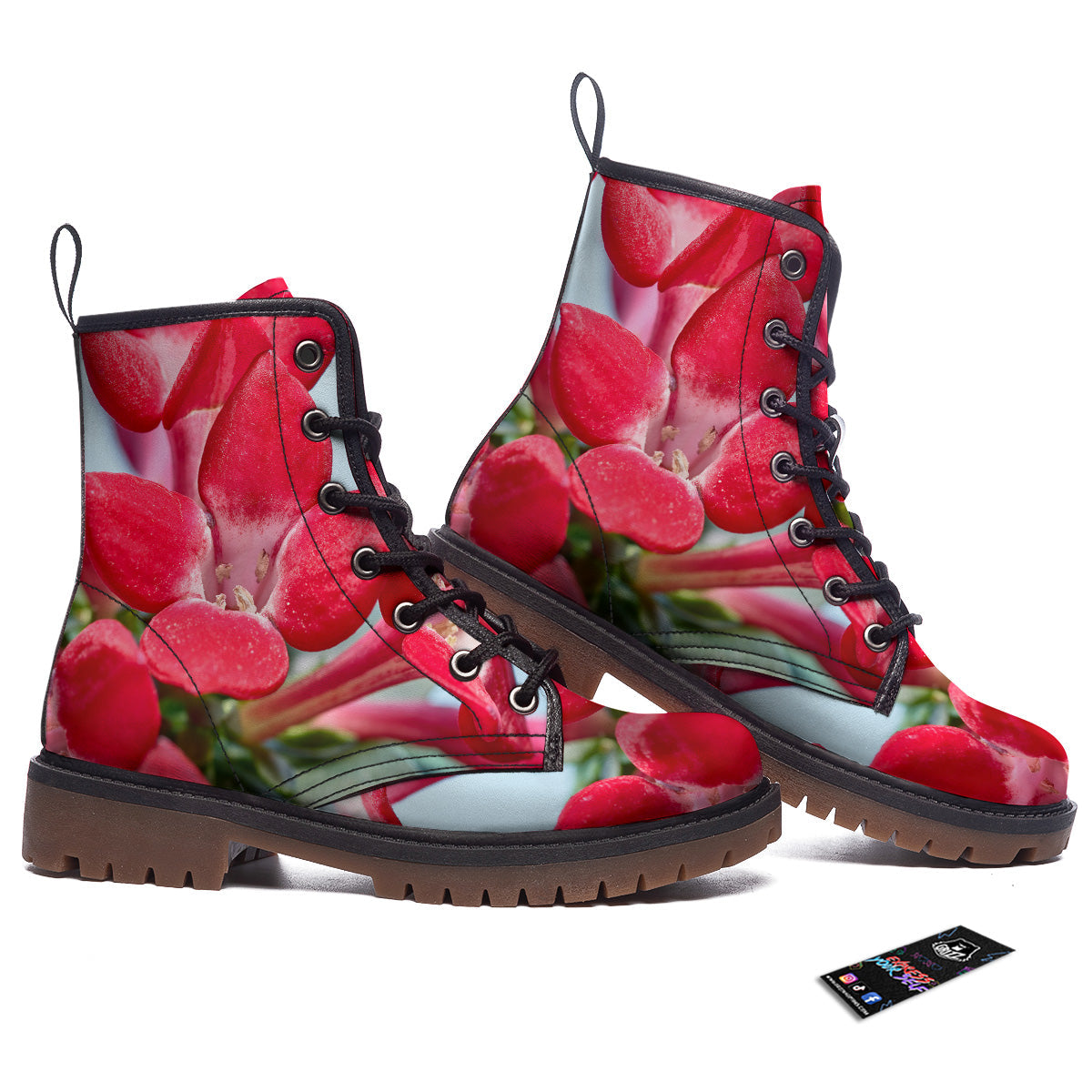 Flower Bouvardia Print Work Boots-grizzshop