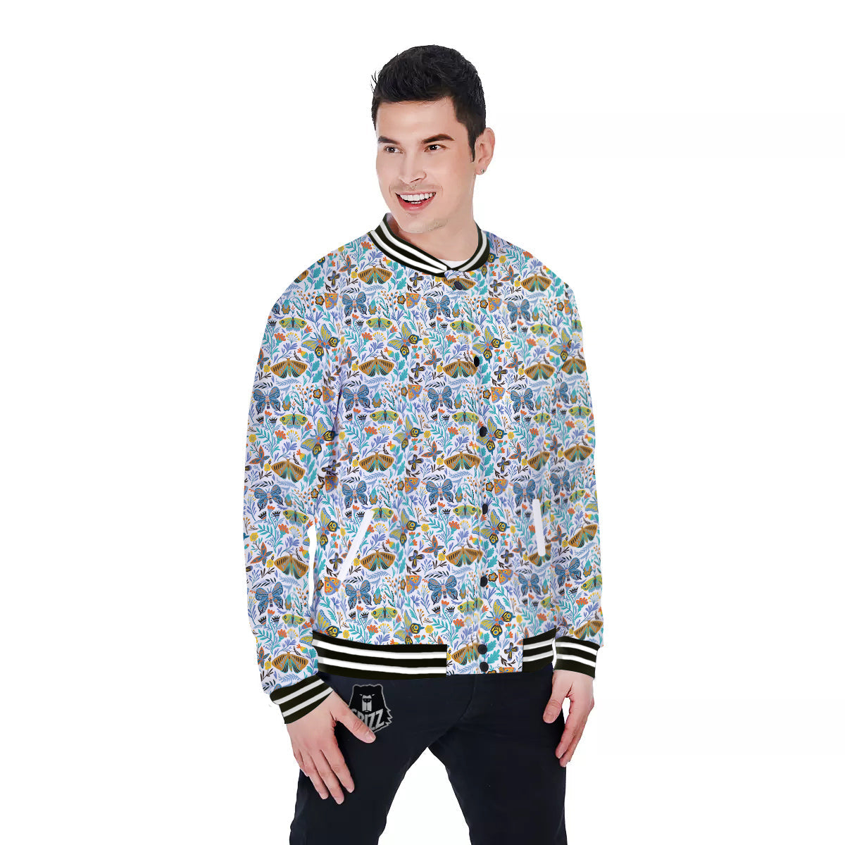 Flower Butterfly And Print Pattern Baseball Jacket-grizzshop