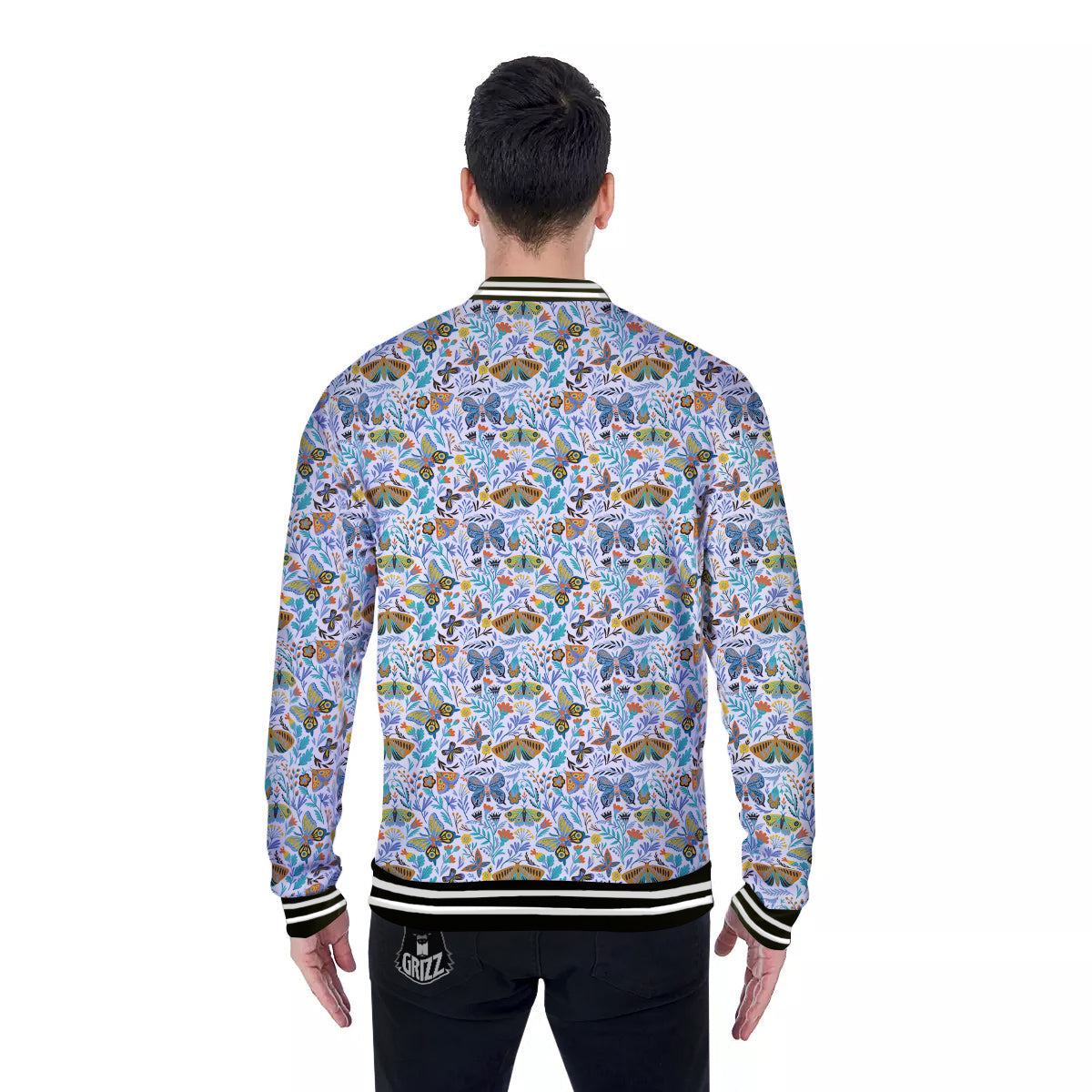 Flower Butterfly And Print Pattern Baseball Jacket-grizzshop