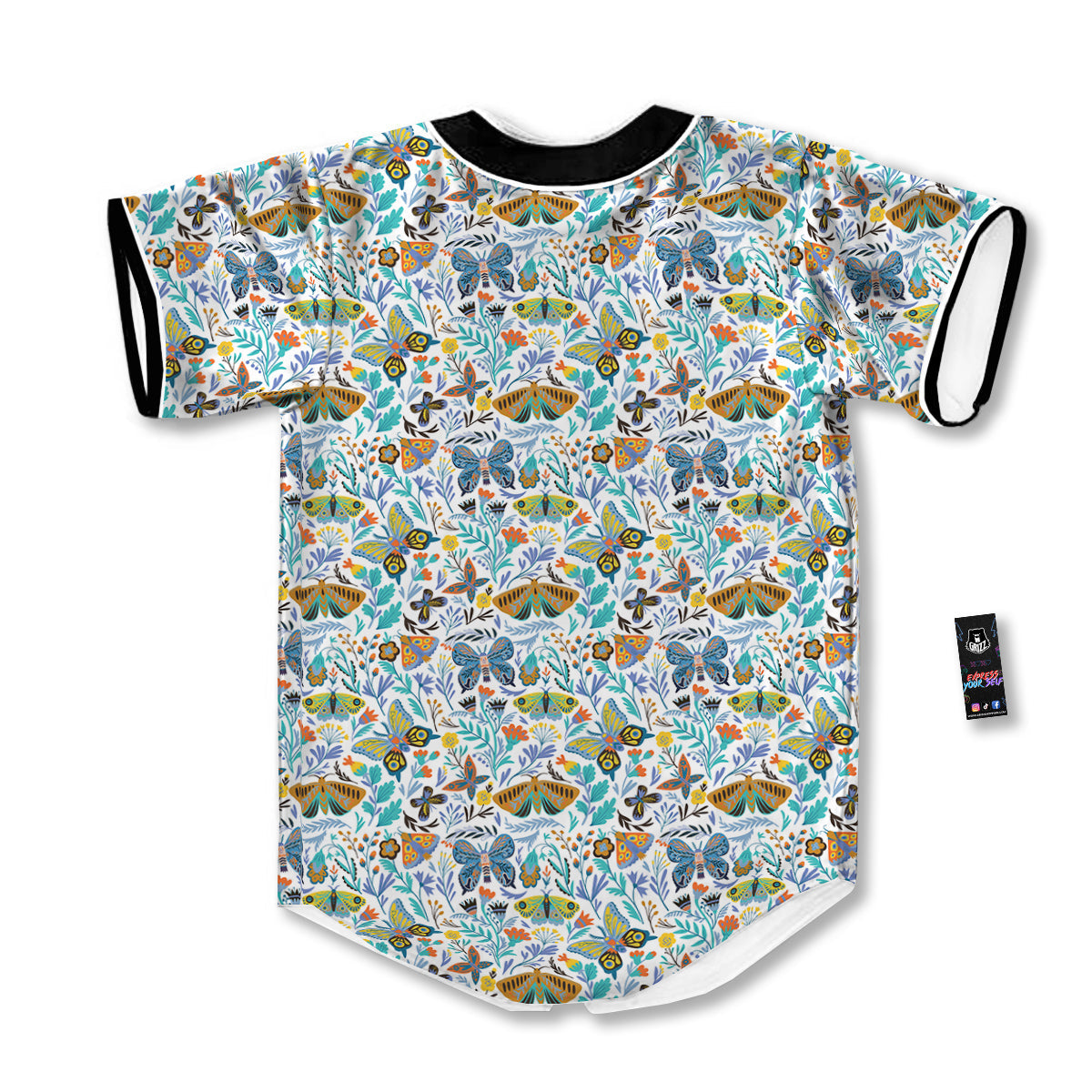 Flower Butterfly And Print Pattern Baseball Jersey-grizzshop