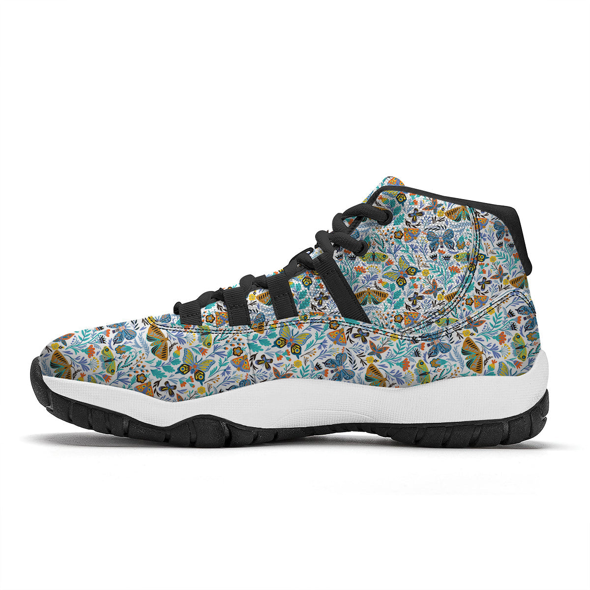 Flower Butterfly And Print Pattern Black Bball Shoes-grizzshop