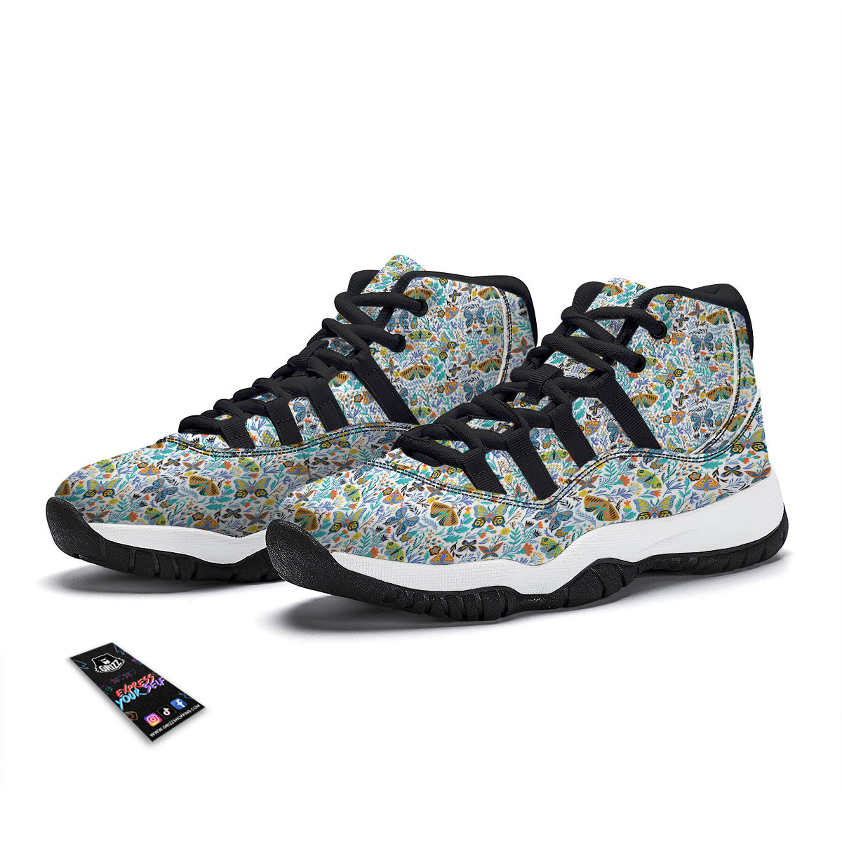 Flower Butterfly And Print Pattern Black Bball Shoes-grizzshop