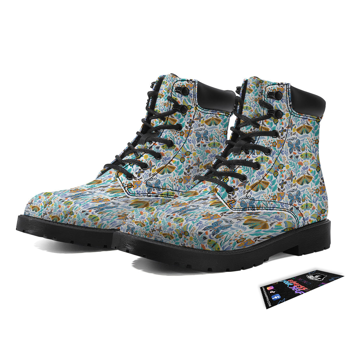 Flower Butterfly And Print Pattern Boots-grizzshop