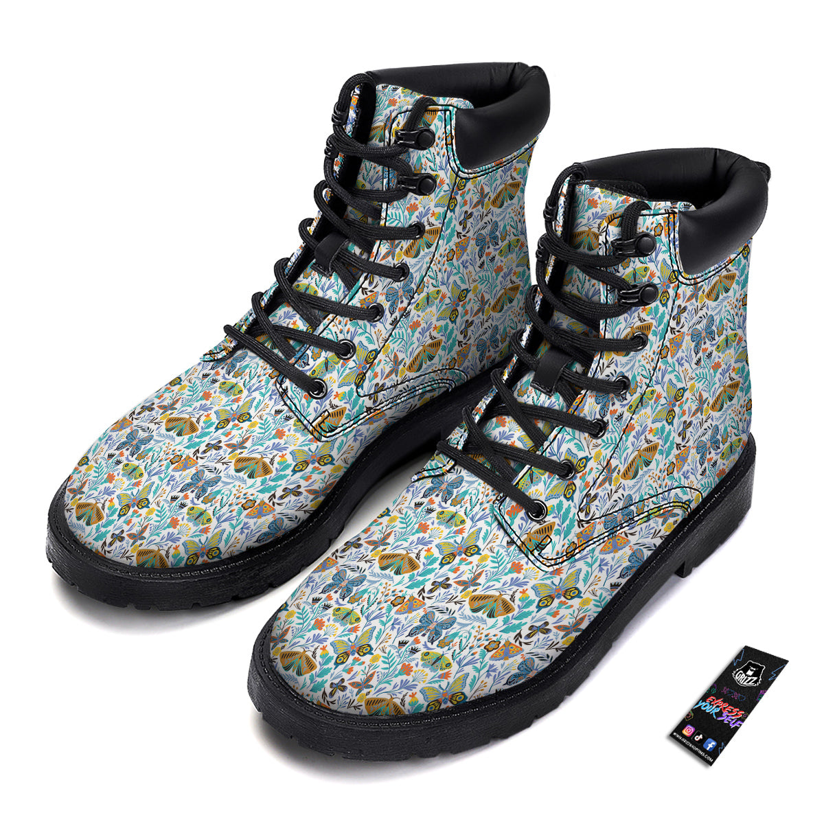 Flower Butterfly And Print Pattern Boots-grizzshop
