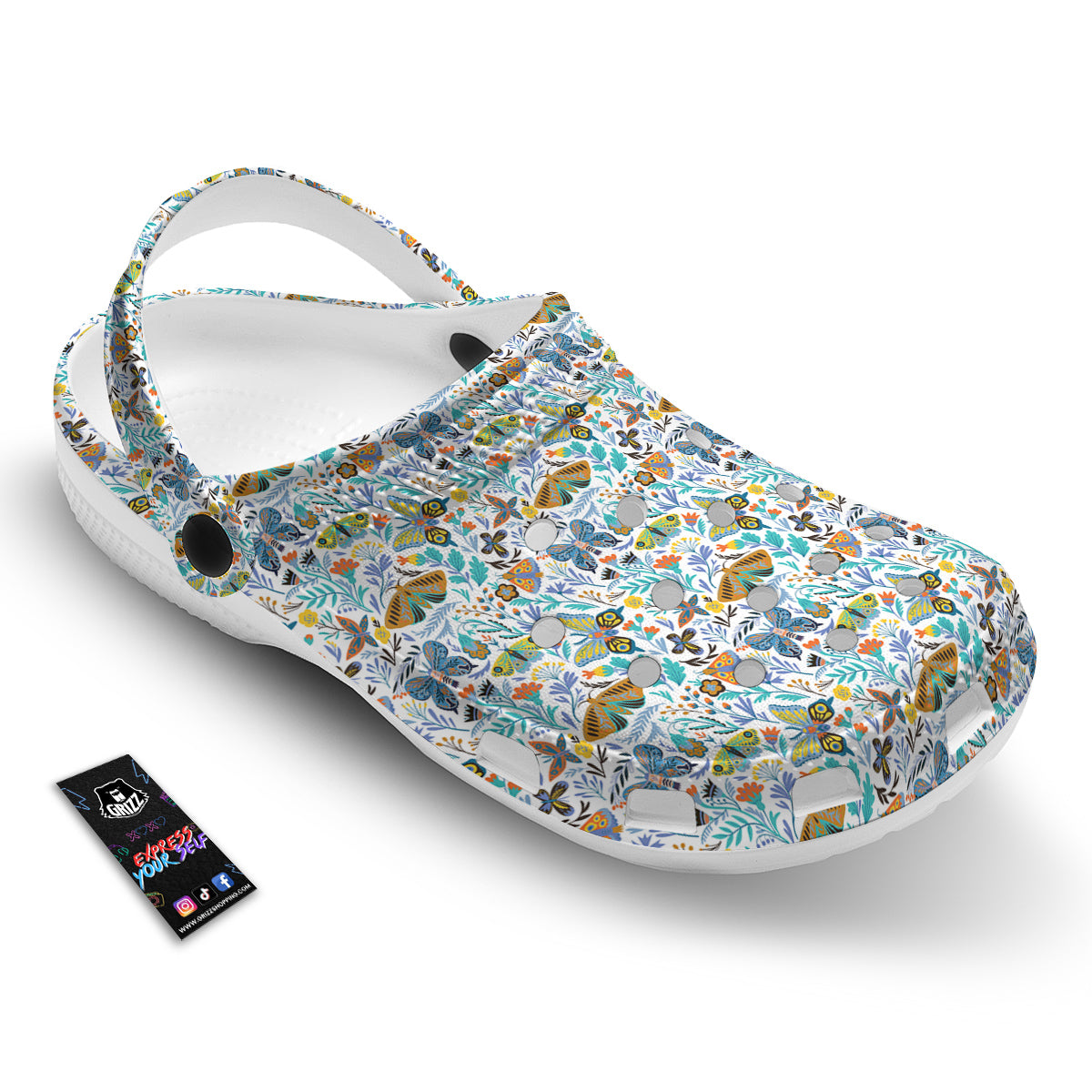 Flower Butterfly And Print Pattern Clog-grizzshop