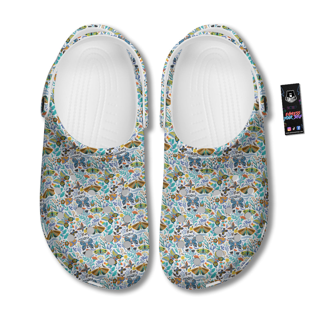 Flower Butterfly And Print Pattern Clog-grizzshop
