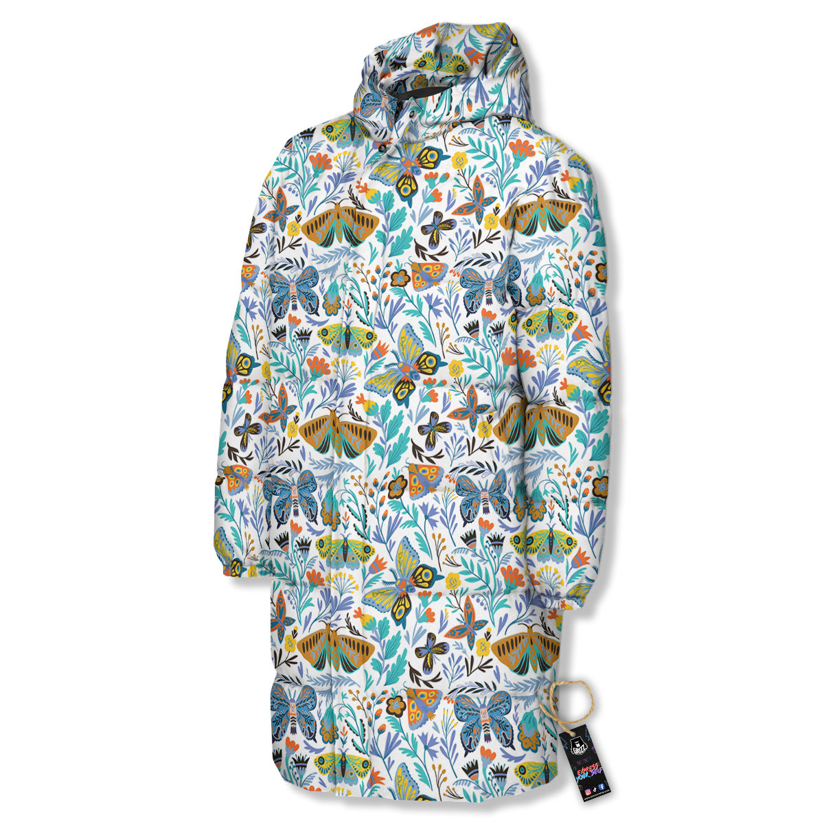 Flower Butterfly And Print Pattern Long Down Jacket-grizzshop