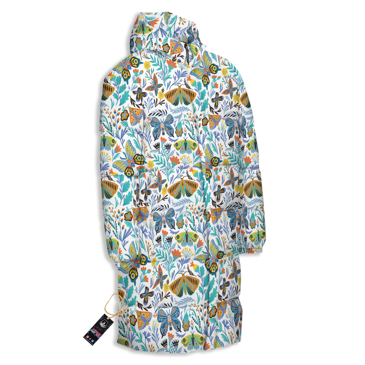 Flower Butterfly And Print Pattern Long Down Jacket-grizzshop
