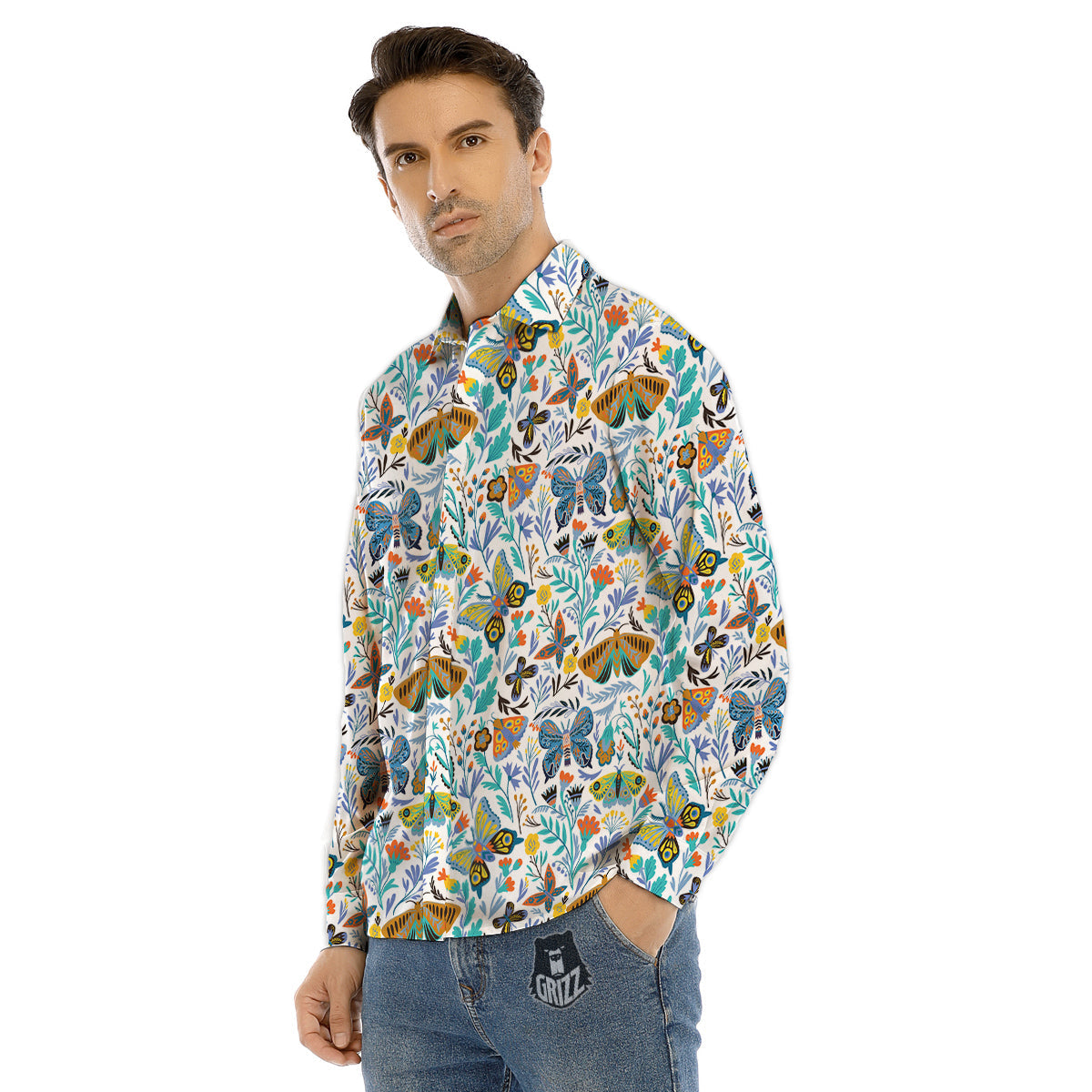 Flower Butterfly And Print Pattern Men's Dress Shirts-grizzshop