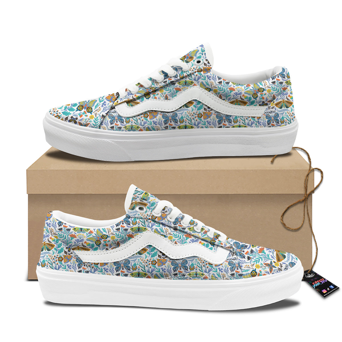 Flower Butterfly And Print Pattern Skate Shoes-grizzshop