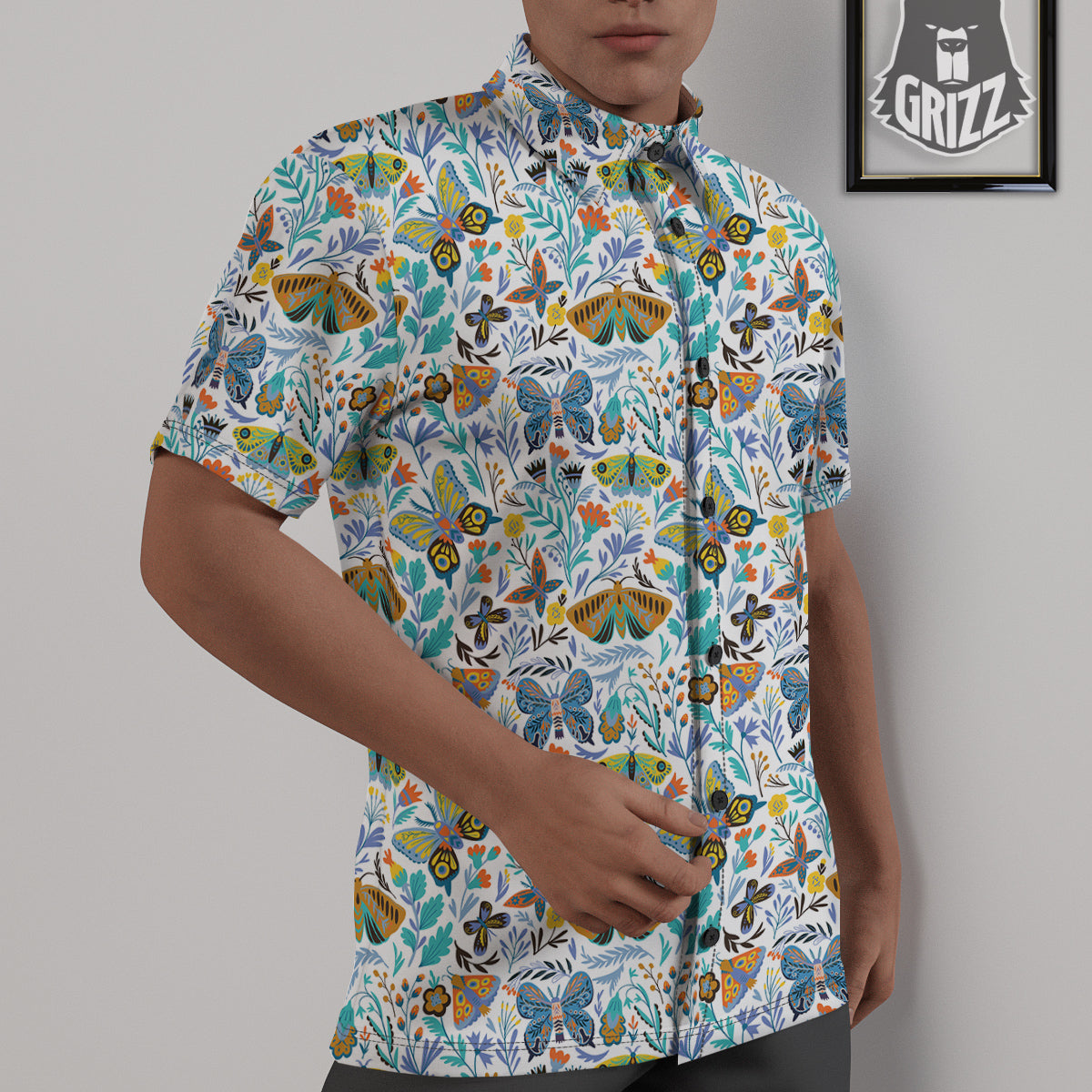 Flower Butterfly And Print Pattern Untucked Shirts-grizzshop