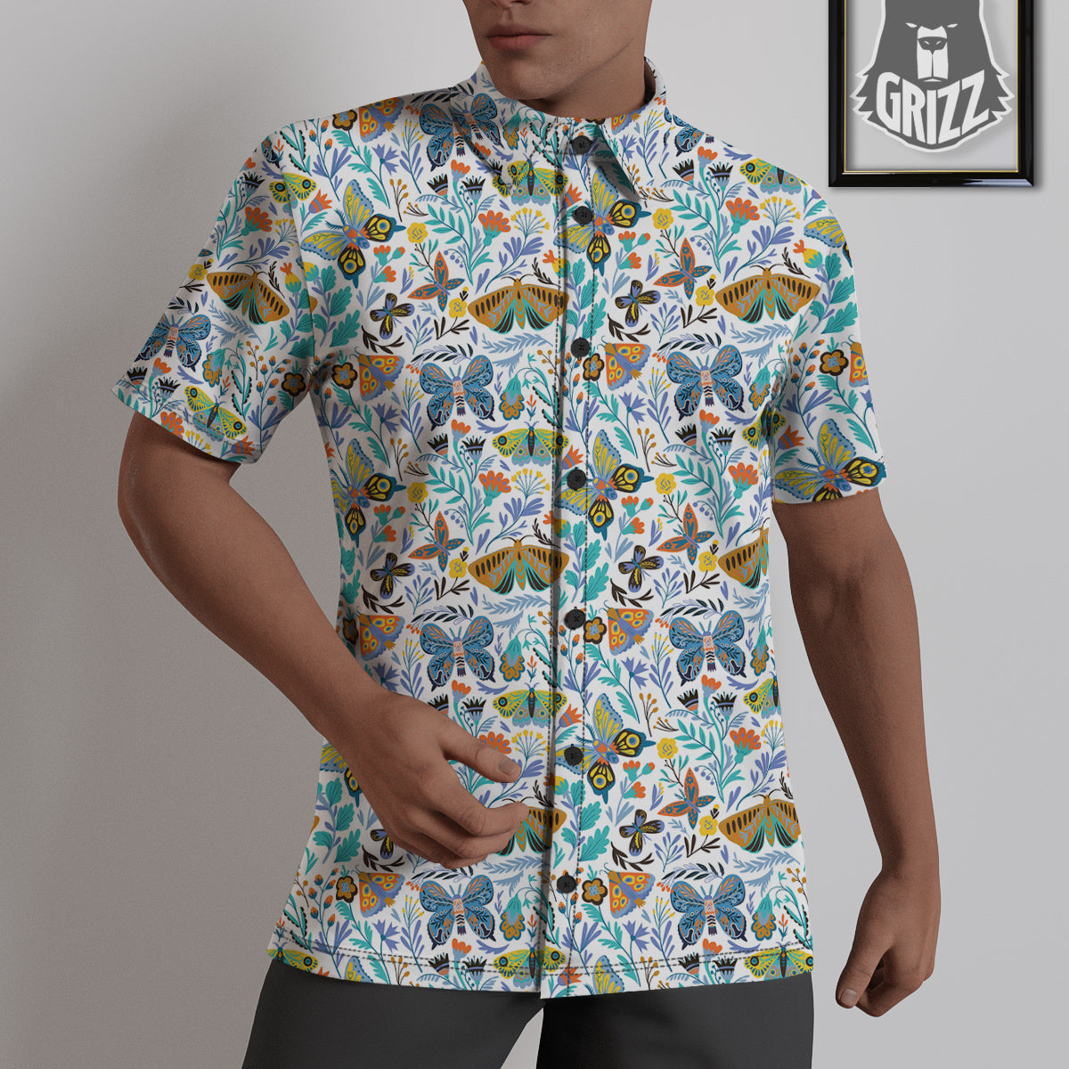 Flower Butterfly And Print Pattern Untucked Shirts-grizzshop