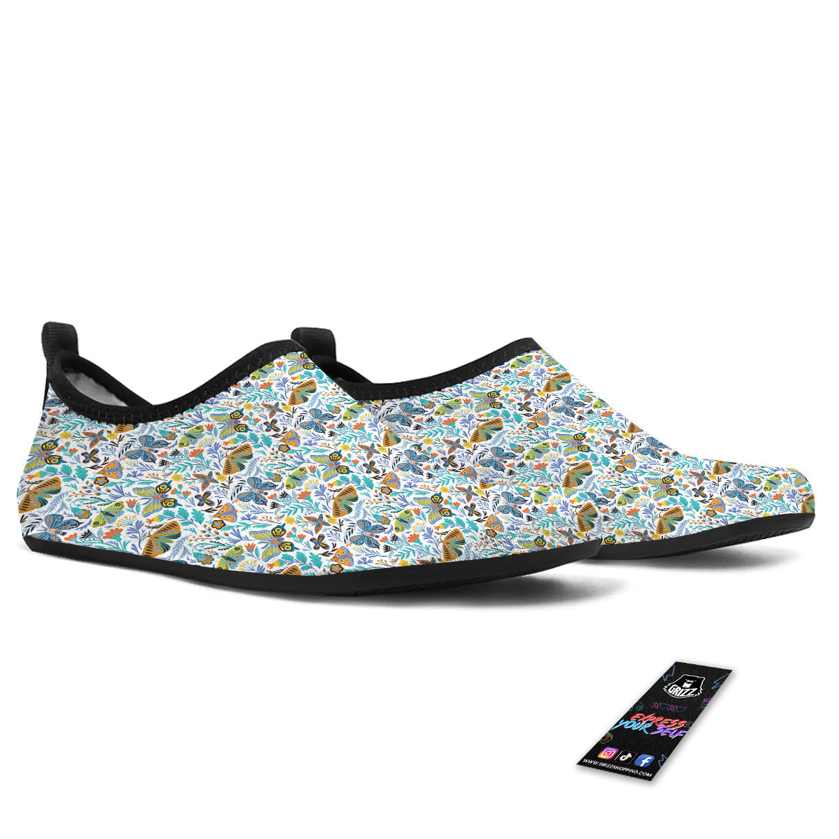 Flower Butterfly And Print Pattern Water Shoes-grizzshop